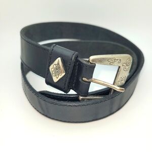 GAP Medium Black Leather Belt with Decorative Silver Buckle